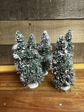 Lot 5 Frosted Trees With Berries Topiary Christmas Village 6”